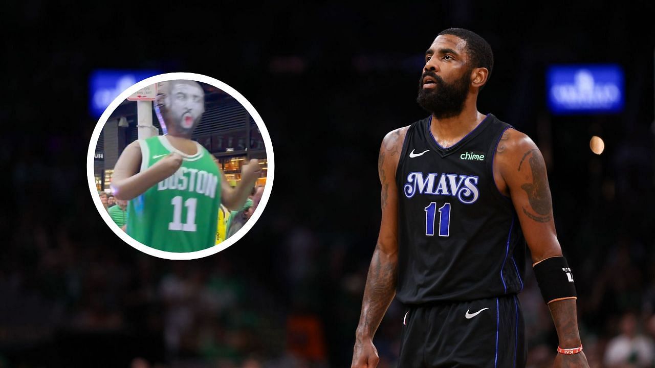  NBA Twitter berates Celtics fans for stomping Kyrie Irving blow-up doll (Image via Mike Leslie on X)