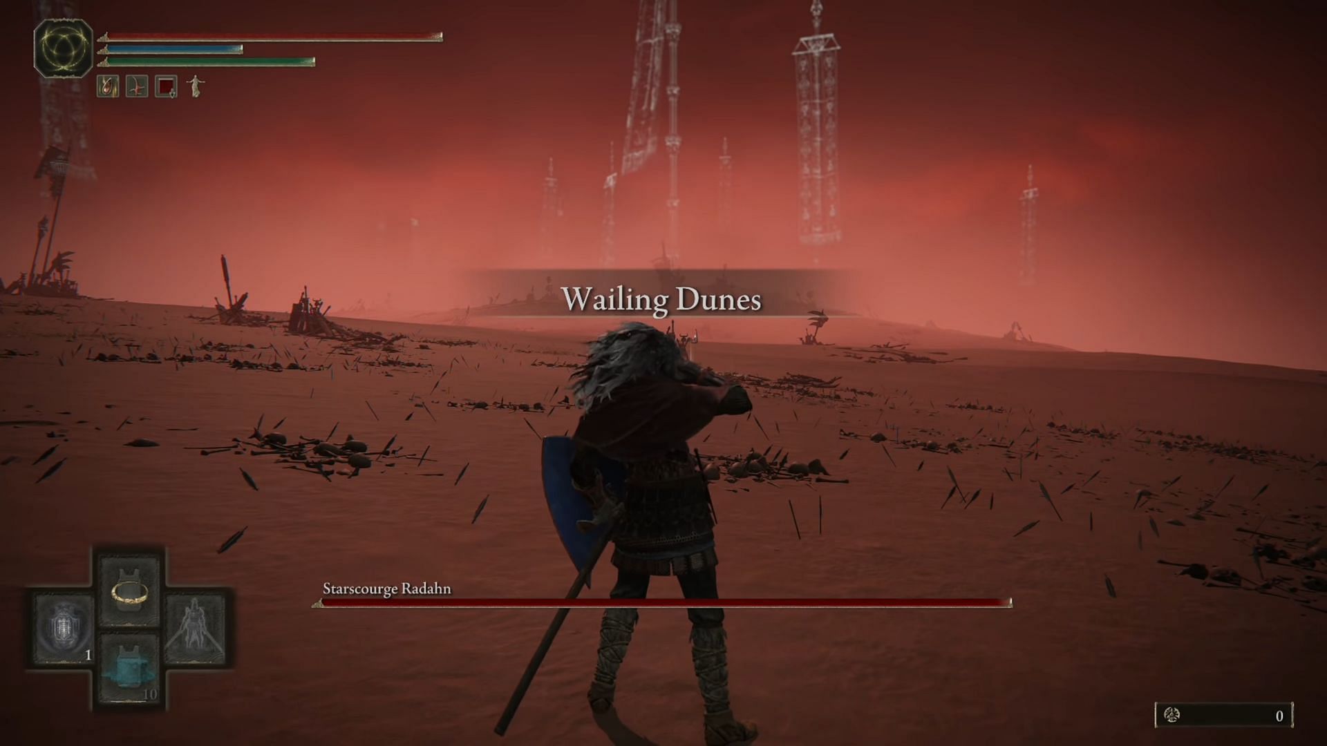 You can take the teleporter to Wailing Dunes to start your fight against Radahn. (Image via FromSoftware || YouTube/Boss Fight Database)