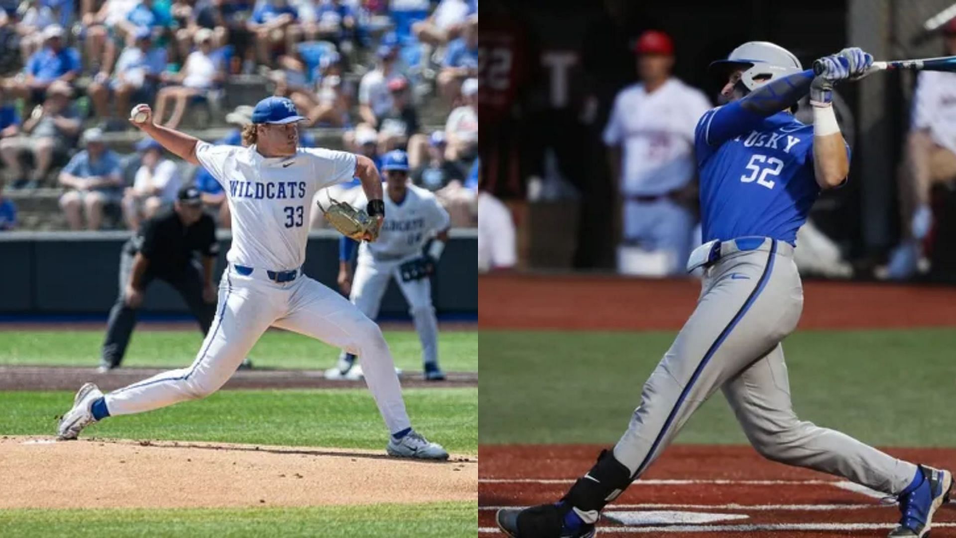 RHP Travis Smith (left) and catcher Austin Fawley (right) lead the list of Kentucky players who have enlisted themselves in the transfer portal (Image sources: Imagn)