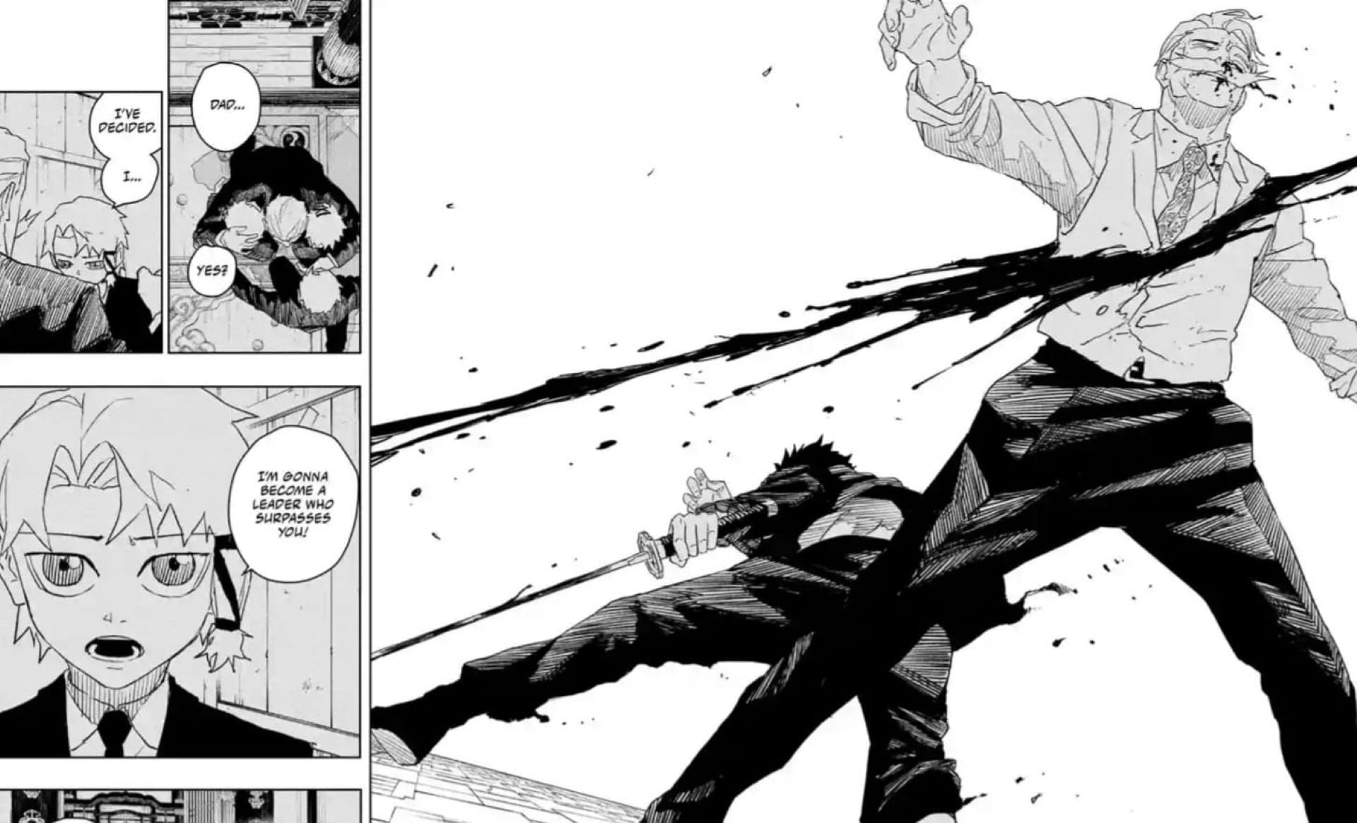 Chihiro slashes at Kyora in Kagurabachi chapter 39 (Image via Takeru Hokazono/Shueisha)