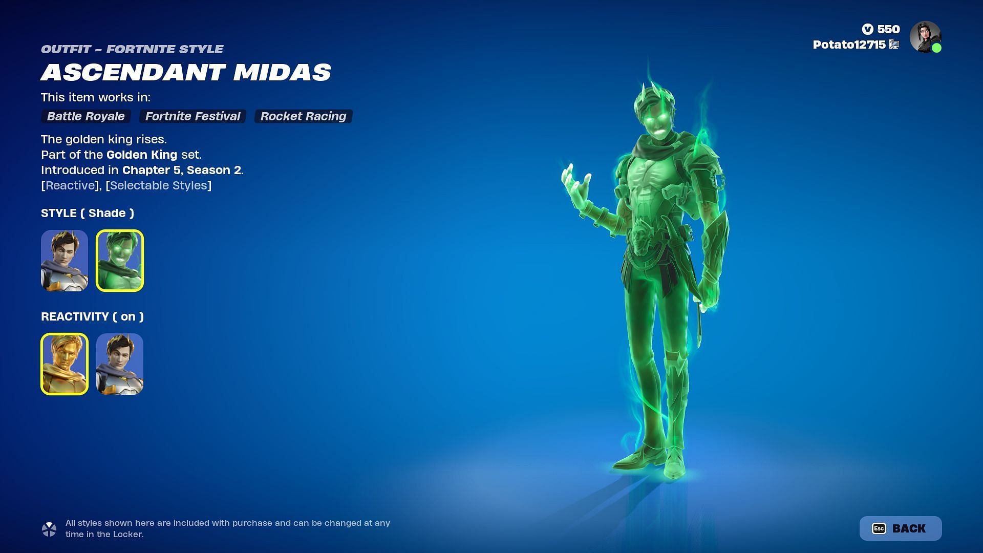 Ascendant Midas skin is now in Fortnite (Image via Epic Games)