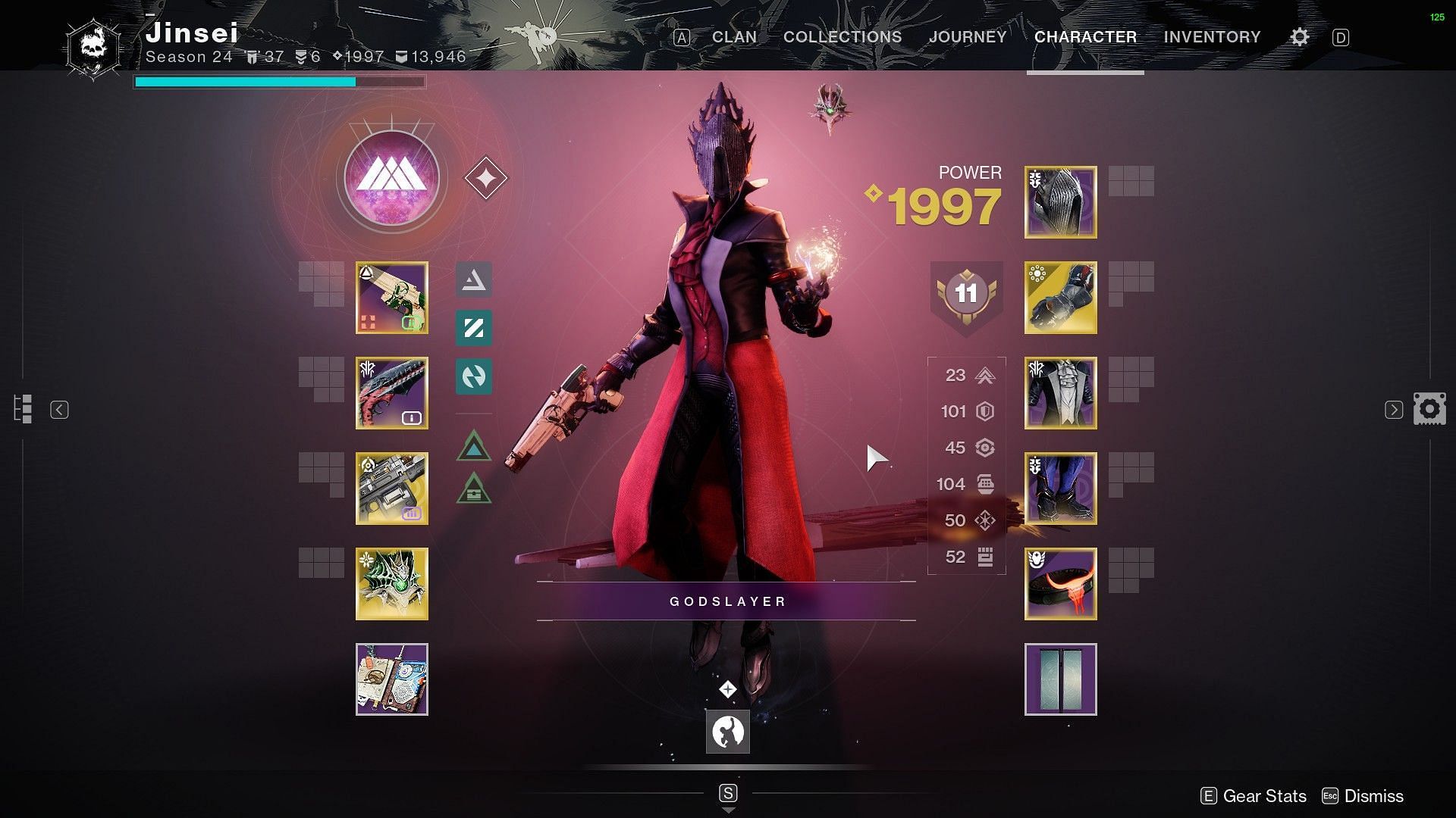 Prismatic Warlock character screen in Destiny 2 (Image via Bungie)