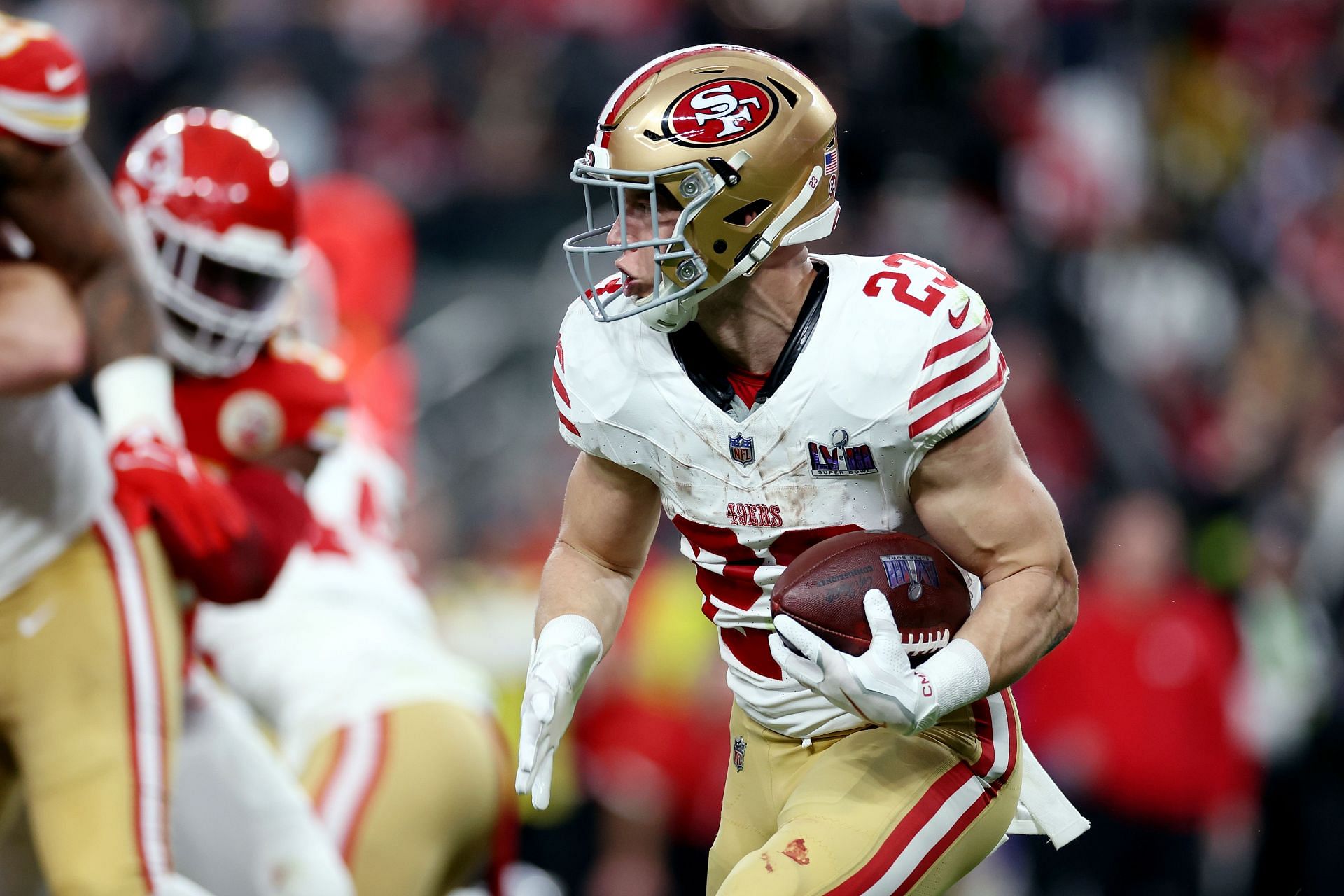 Christian McCaffrey during Super Bowl LVIII - San Francisco 49ers v Kansas City Chiefs