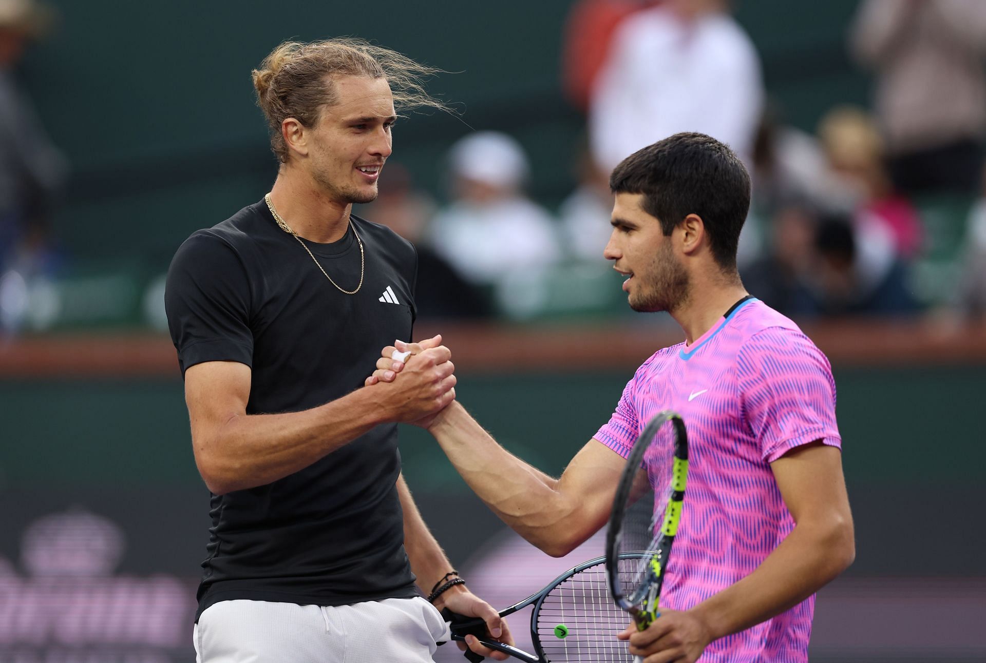 Alexander Zverev and Carlos Alcaraz at the 2024 BNP Paribas Open