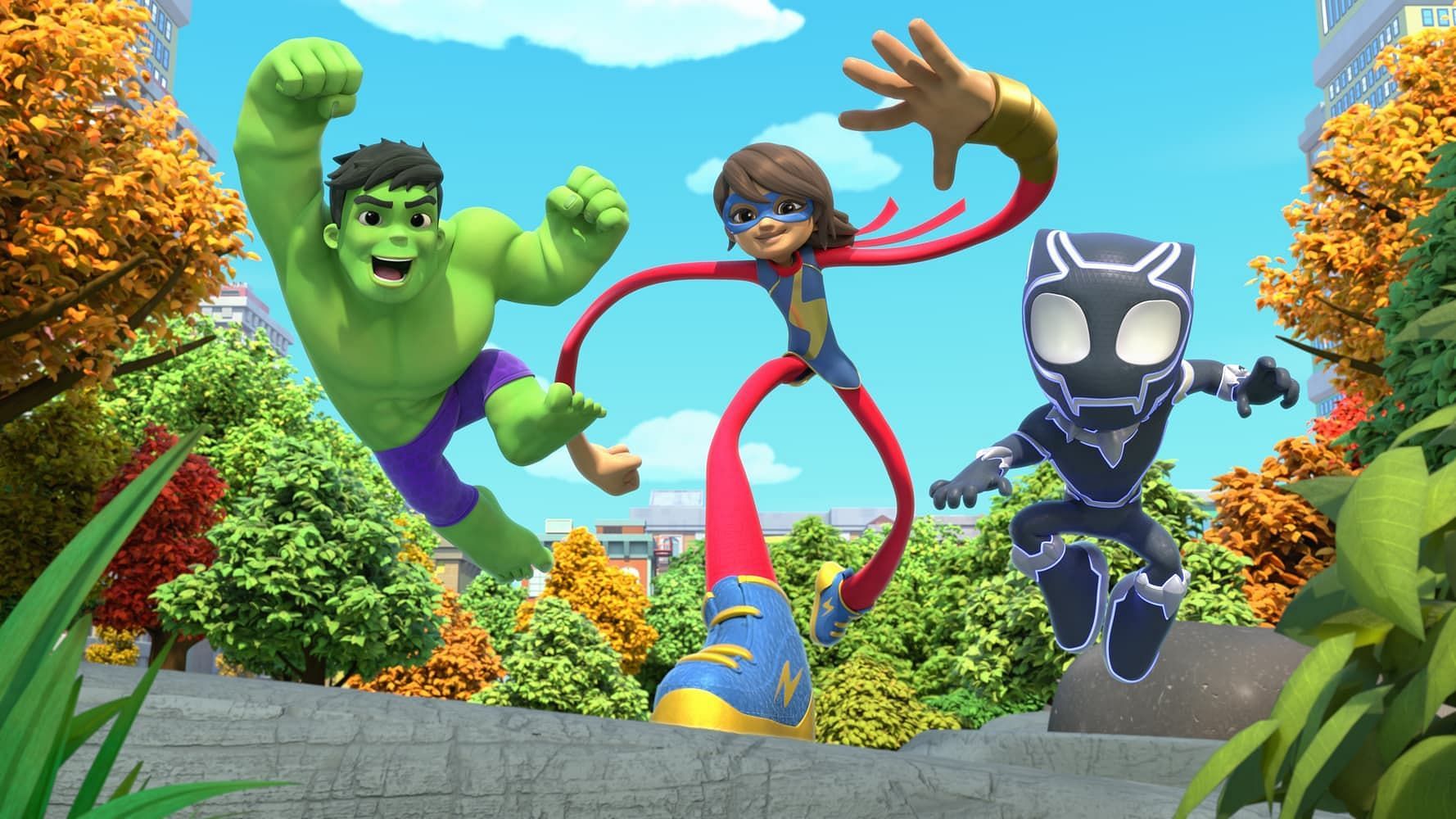 The Spidey trio teams up with Ms Marvel, Black Panther, and the Hulk (Image via Marvel)