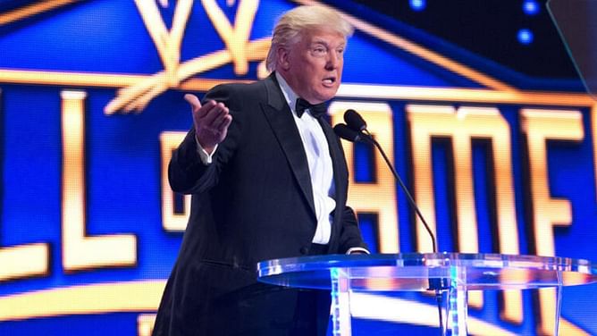 Current WWE champion has staredown with Donald Trump
