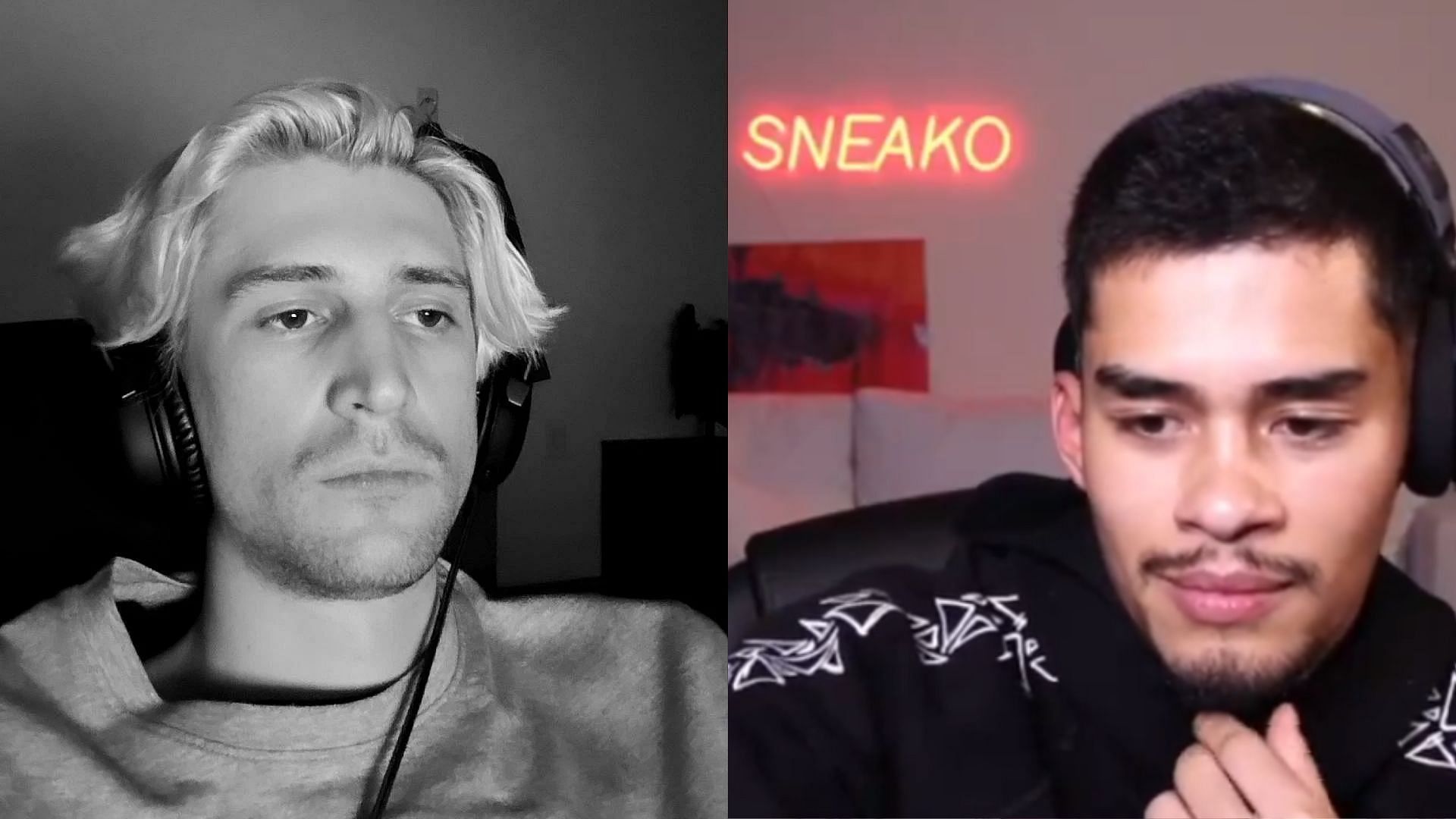 xQc slams Sneako for his response to MrBeast amid recent Ava Kris Tyson controversy (Image via @xQc and @sneako/X)