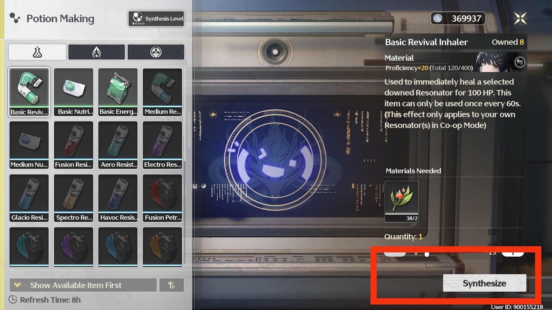Click on the Synthesize button to craft (Image via Kuro Games)