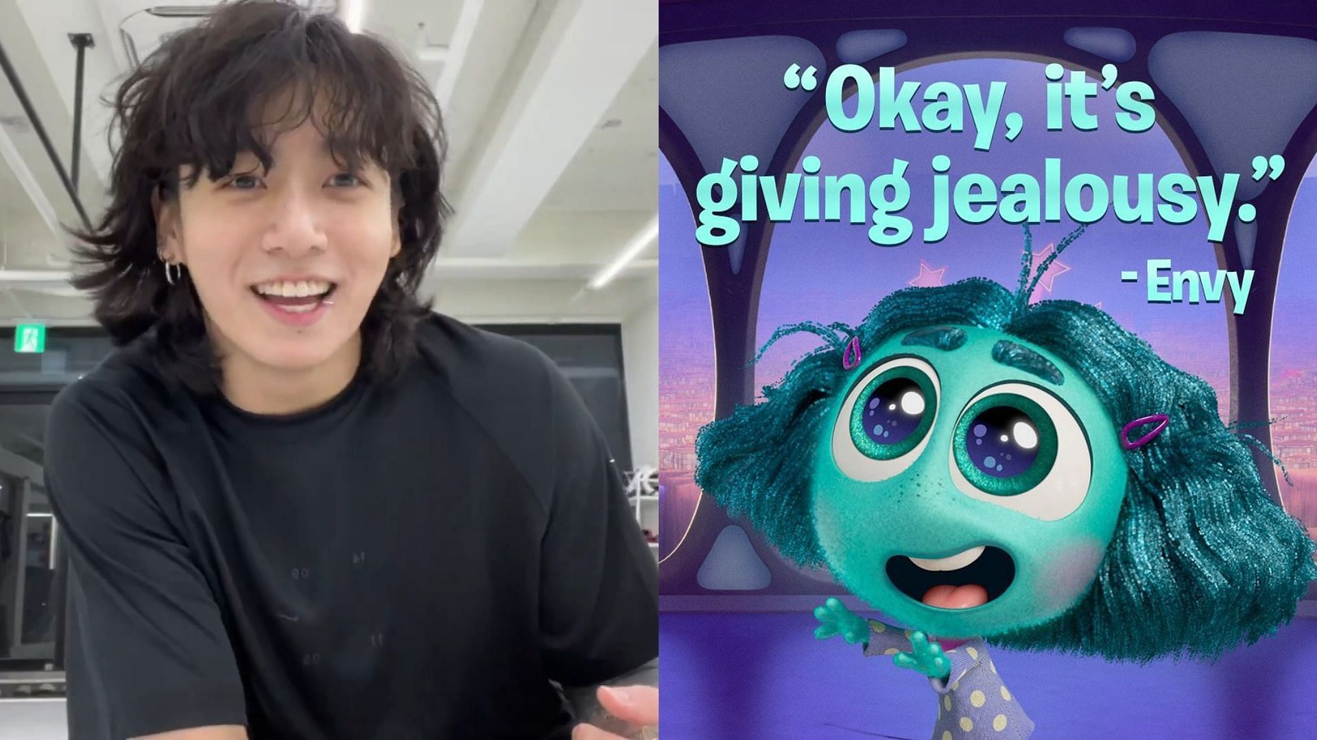 Internet in awe as Inside Out 2 fans draw parallels between the BTS&rsquo; member and Envy (Images Via Weverse, Instagram/@pixar) 