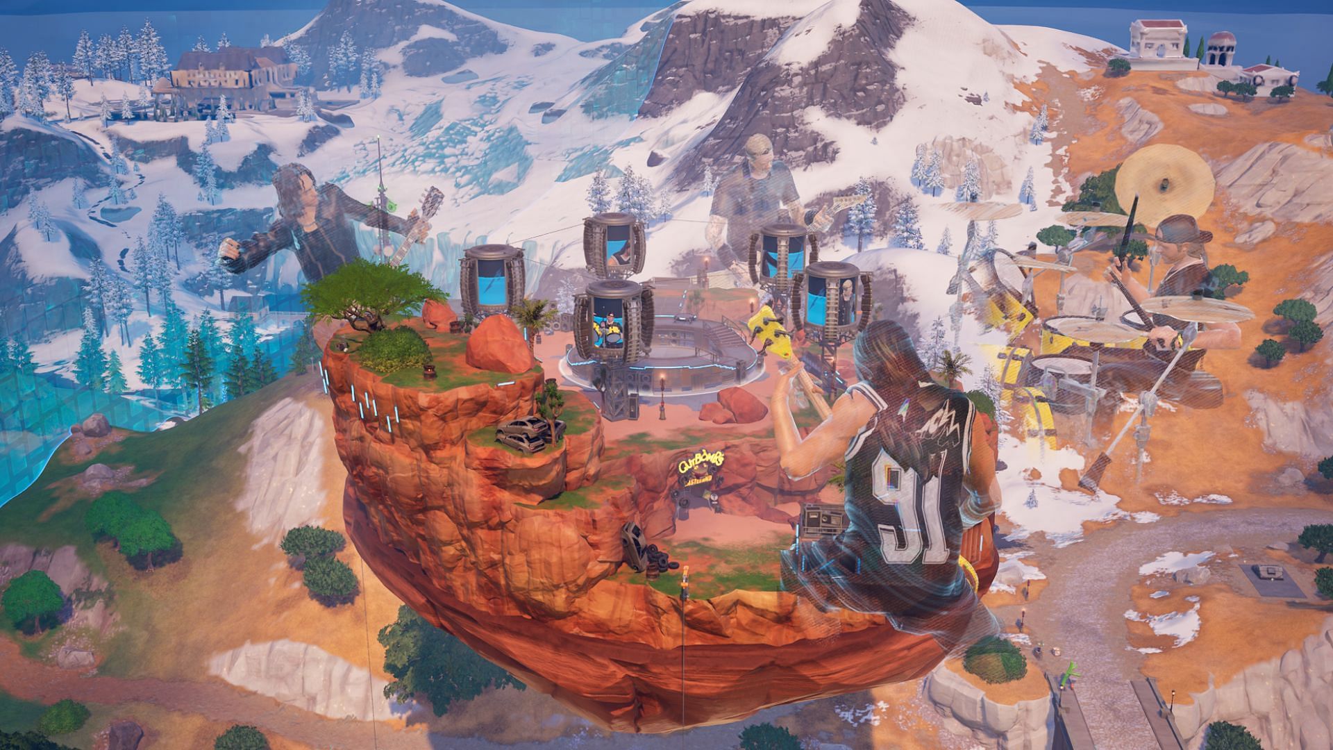 The Cliff &#039;Em All memorial can be found on the Metallica Loot Island. (Image via Epic Games)