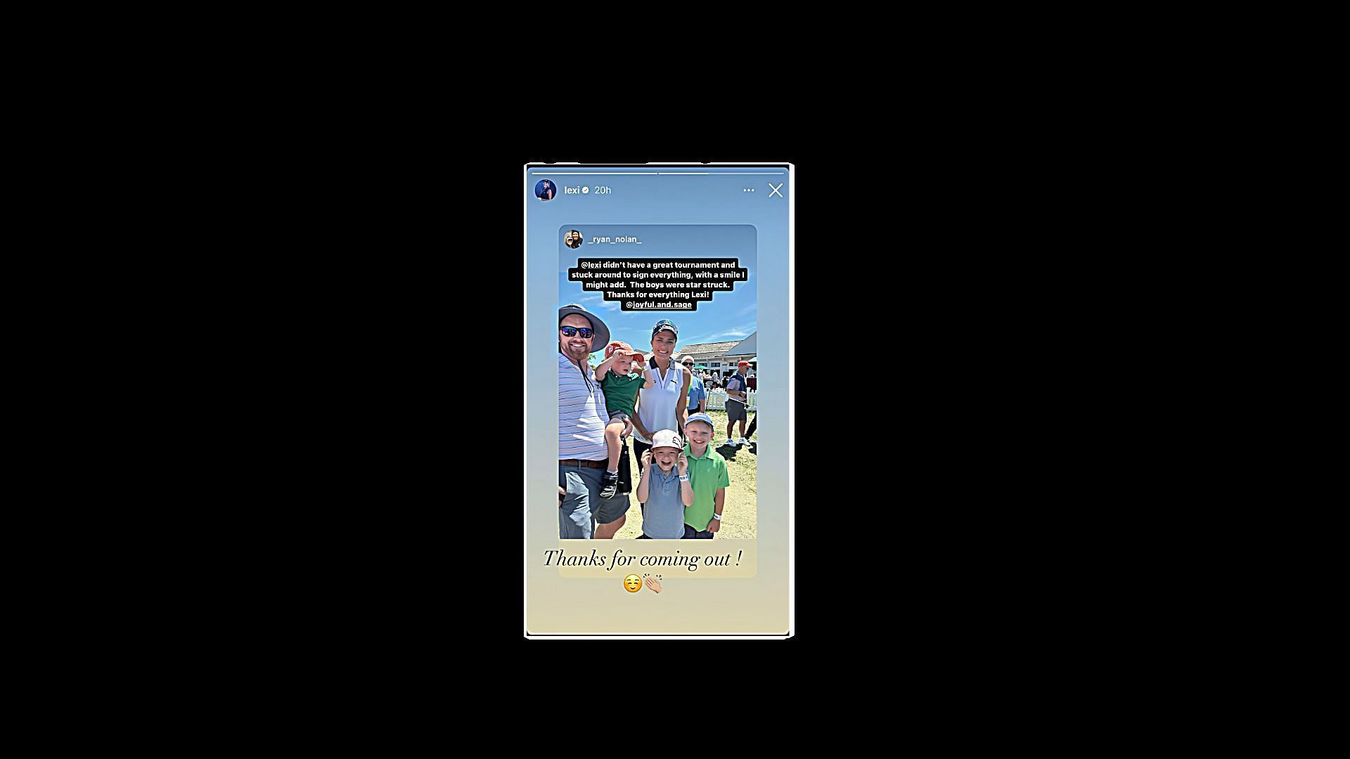 Lexi Thompson expresses her gratititude (Image via Insta Story)