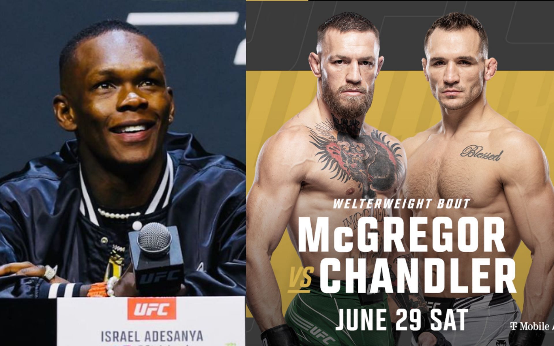 Israel Adesanya (left) shares advice on whether Michael Chandler should wait for Conor McGregor (right) following UFC 303 withdrawal [Images courtesy: @ufc and @stylebender on Instagram]