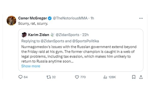 Screenshot of Conor McGregor's post about Khabib Nurmagomedov