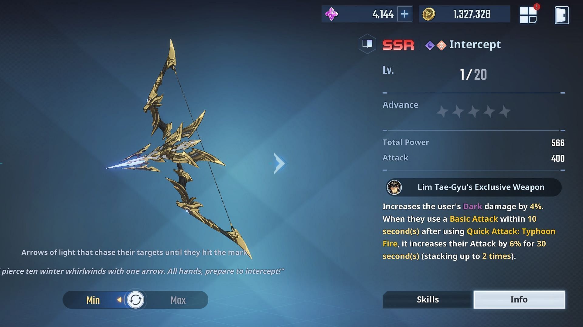 Lim&#039;s Exclusive Weapon, Intercept in Solo Leveling Arise (Image via Netmarble)