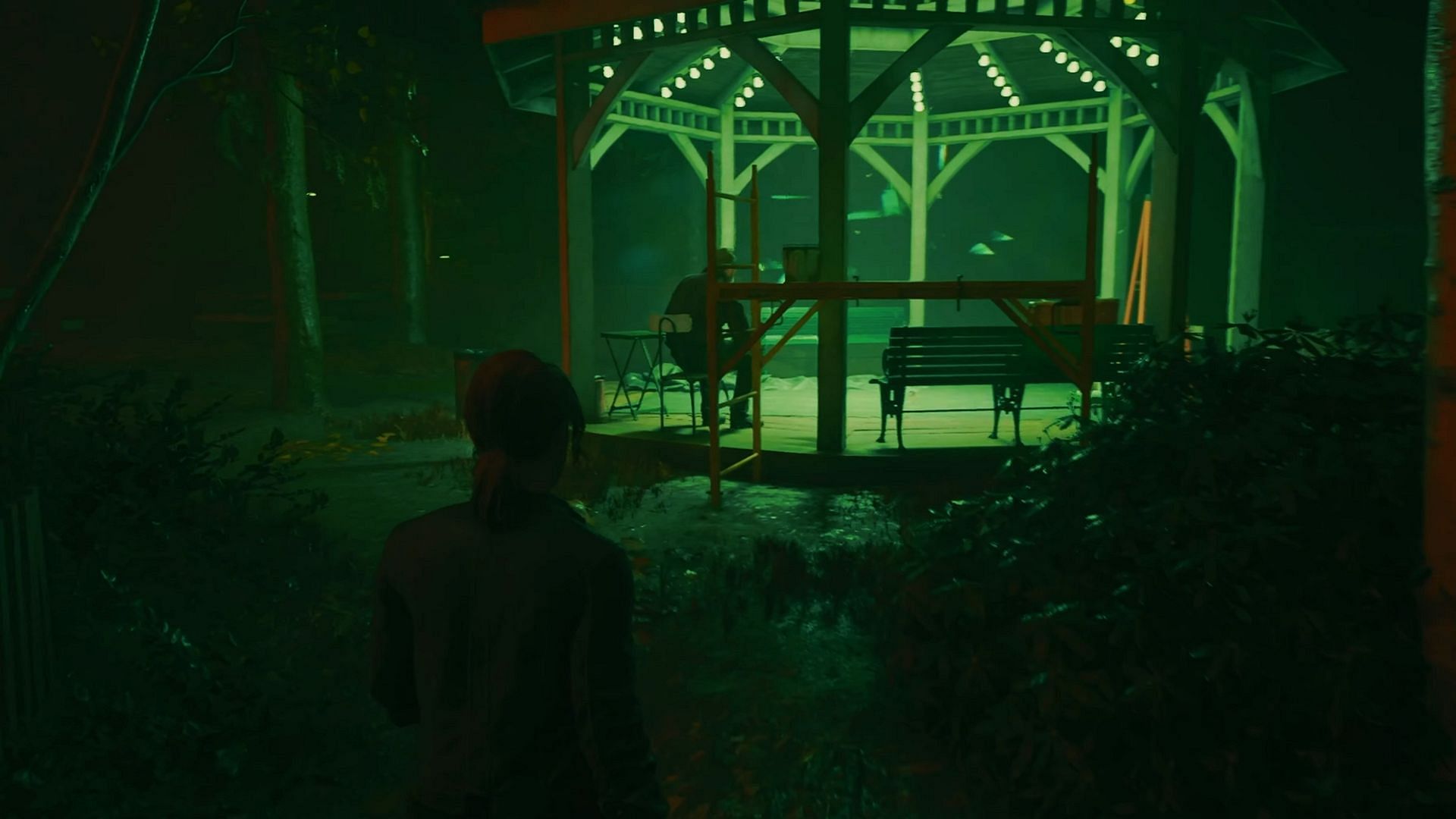 Head over to the gazebo to talk to the sheriff. (Image via Remedy Entertainment)