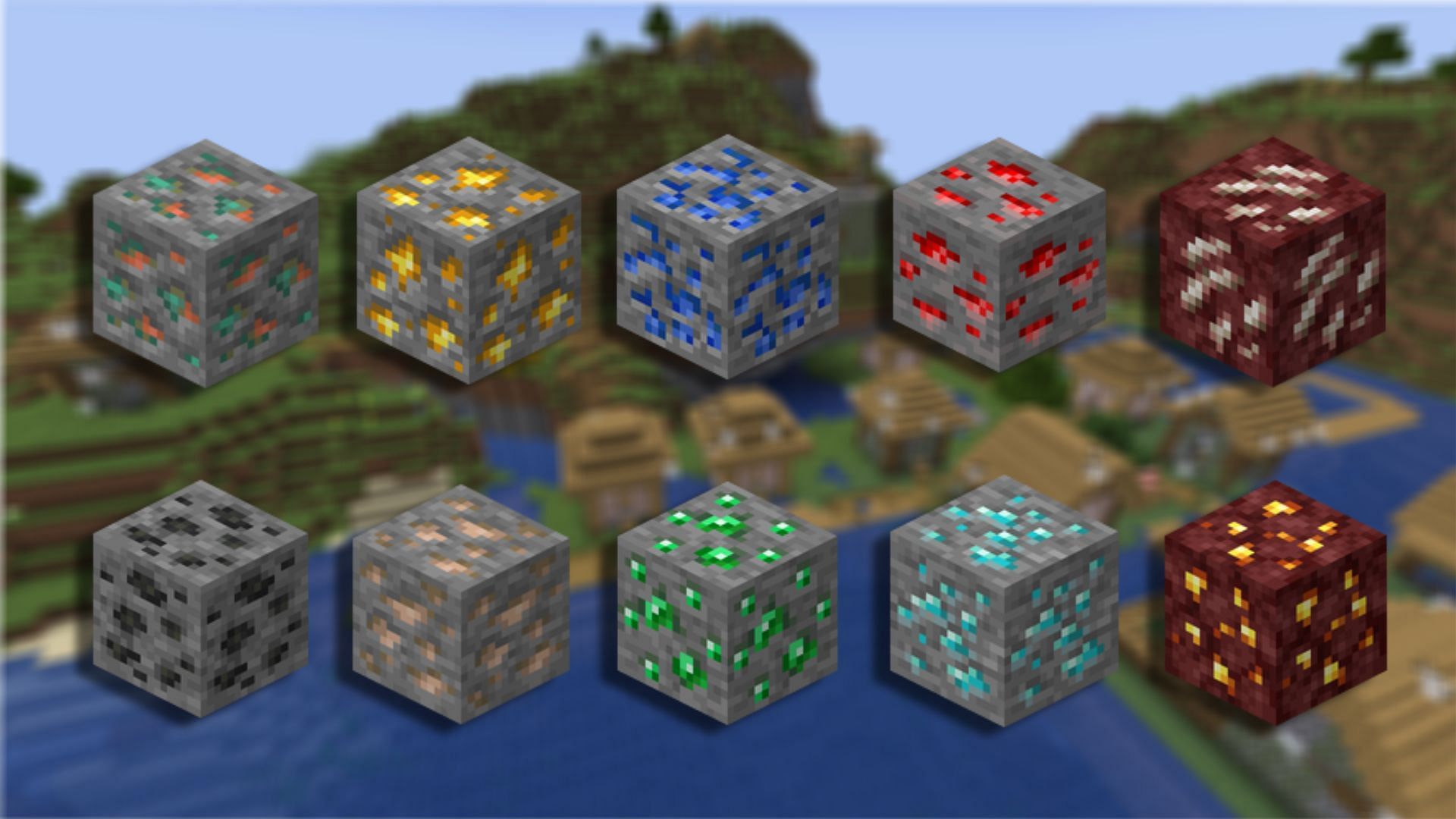 All the ores from both the overworld and the Nether (Image via Mojang)