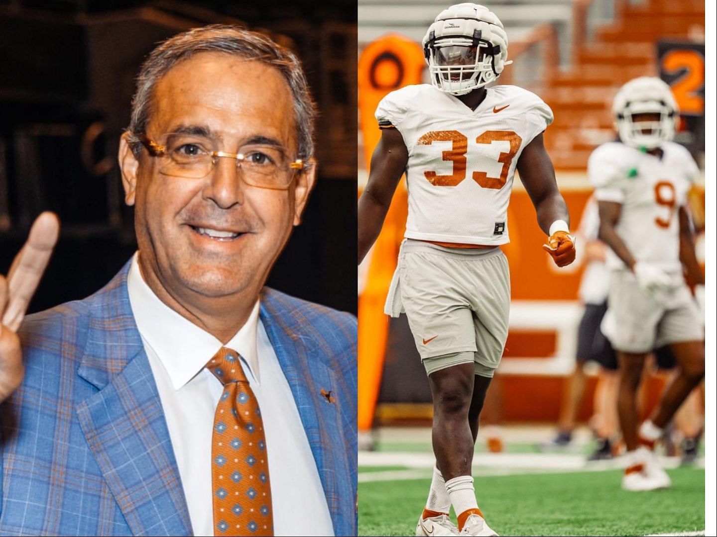 Chris Del Conte and Texas Longhorns players collage