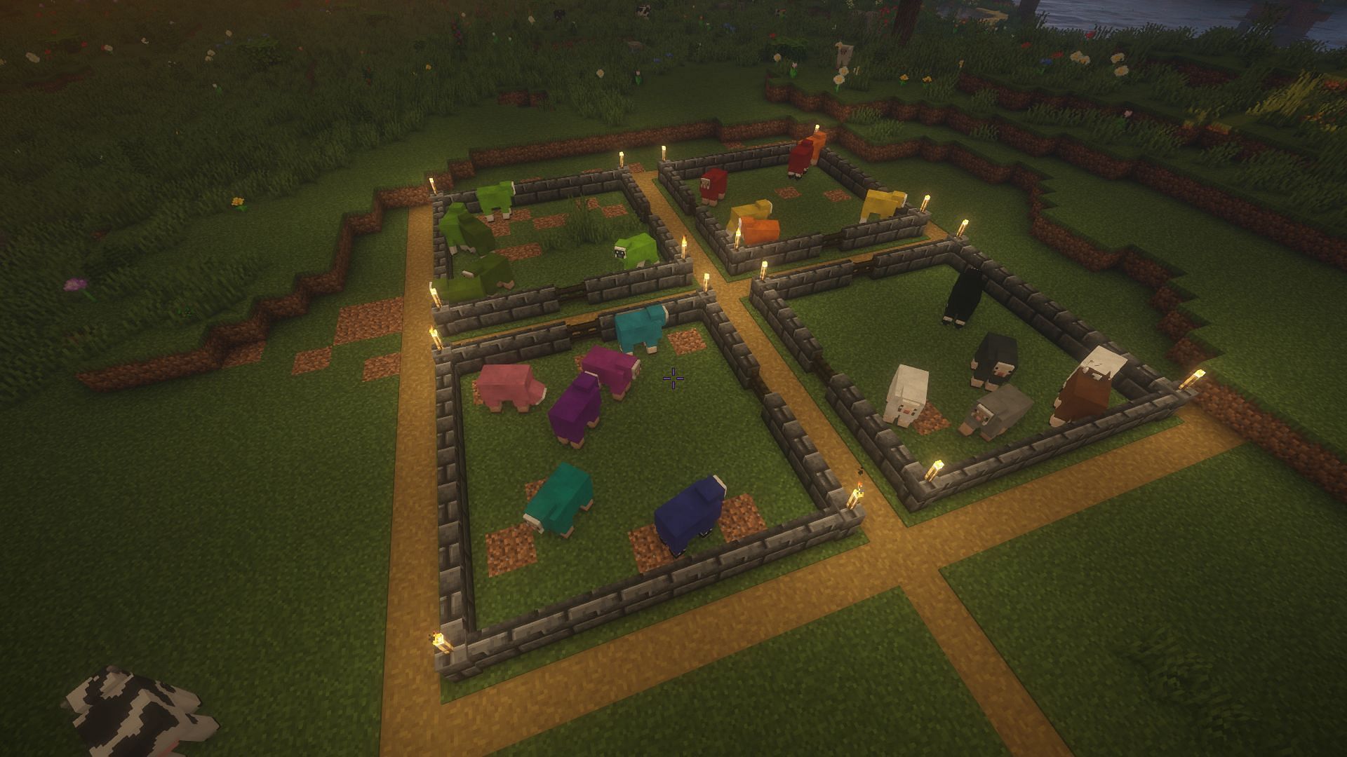 Sheep farms are amazing ways to get colorful building blocks (Image via Mojang)