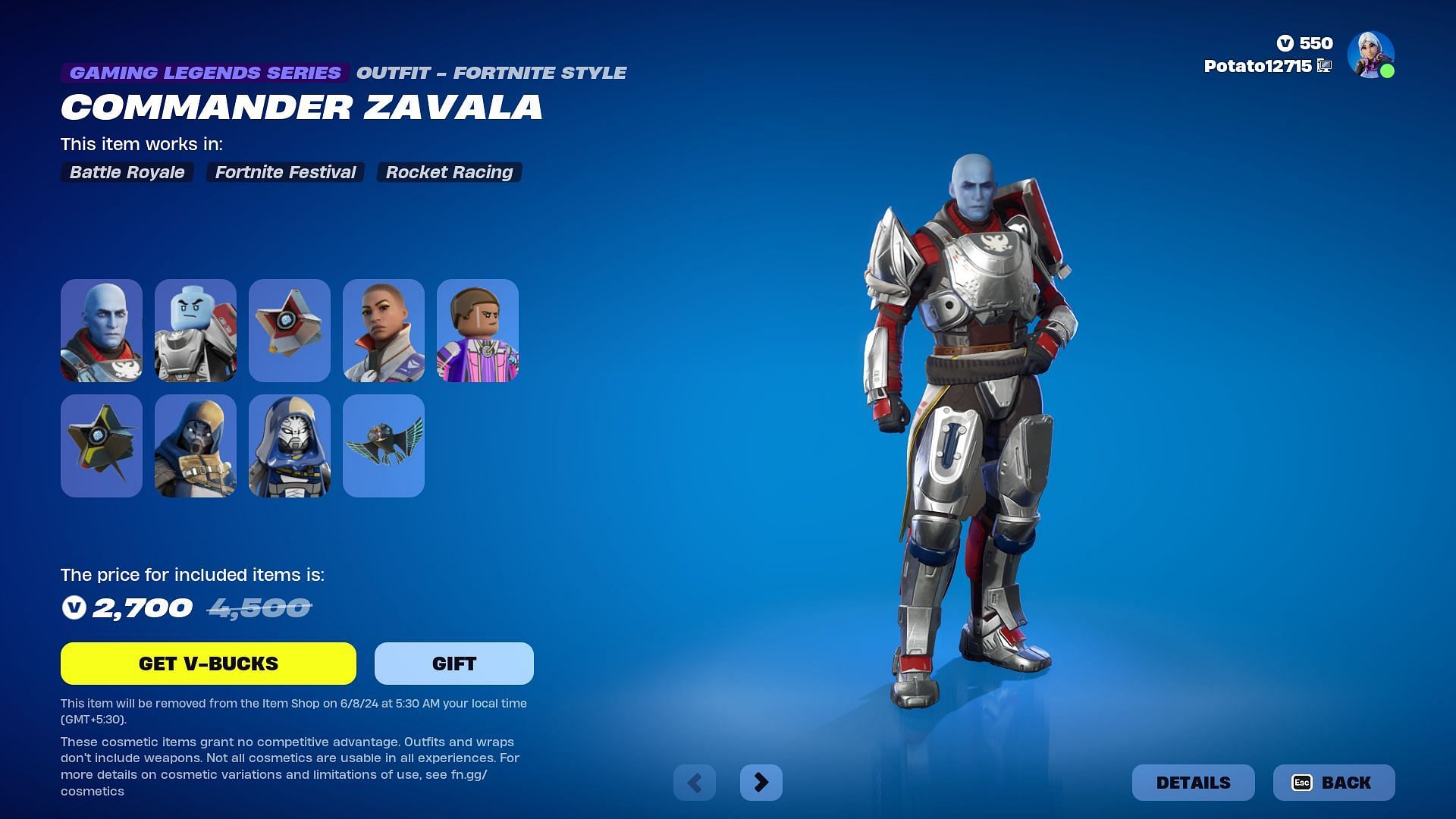 You can purchase Commander Zavala, Ikora Rey, and Exo Stranger (Destiny) skin in Fortnite separately (Image via Epic Games)