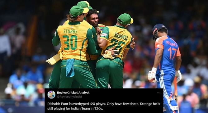 "Overhyped T20 player" - Fans react as Rishabh Pant departs for silver duck in IND vs SA 2024 T20 World Cup final