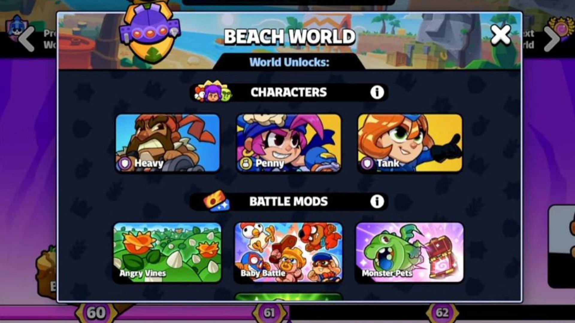 Penny and other Beach World characters in Squad Busters (Image via SuperCell)