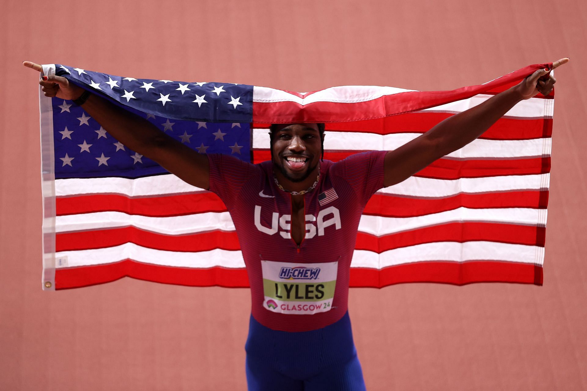 Lyles during the 2024 edition of the World Athletics Indoor Championships in Glasgow