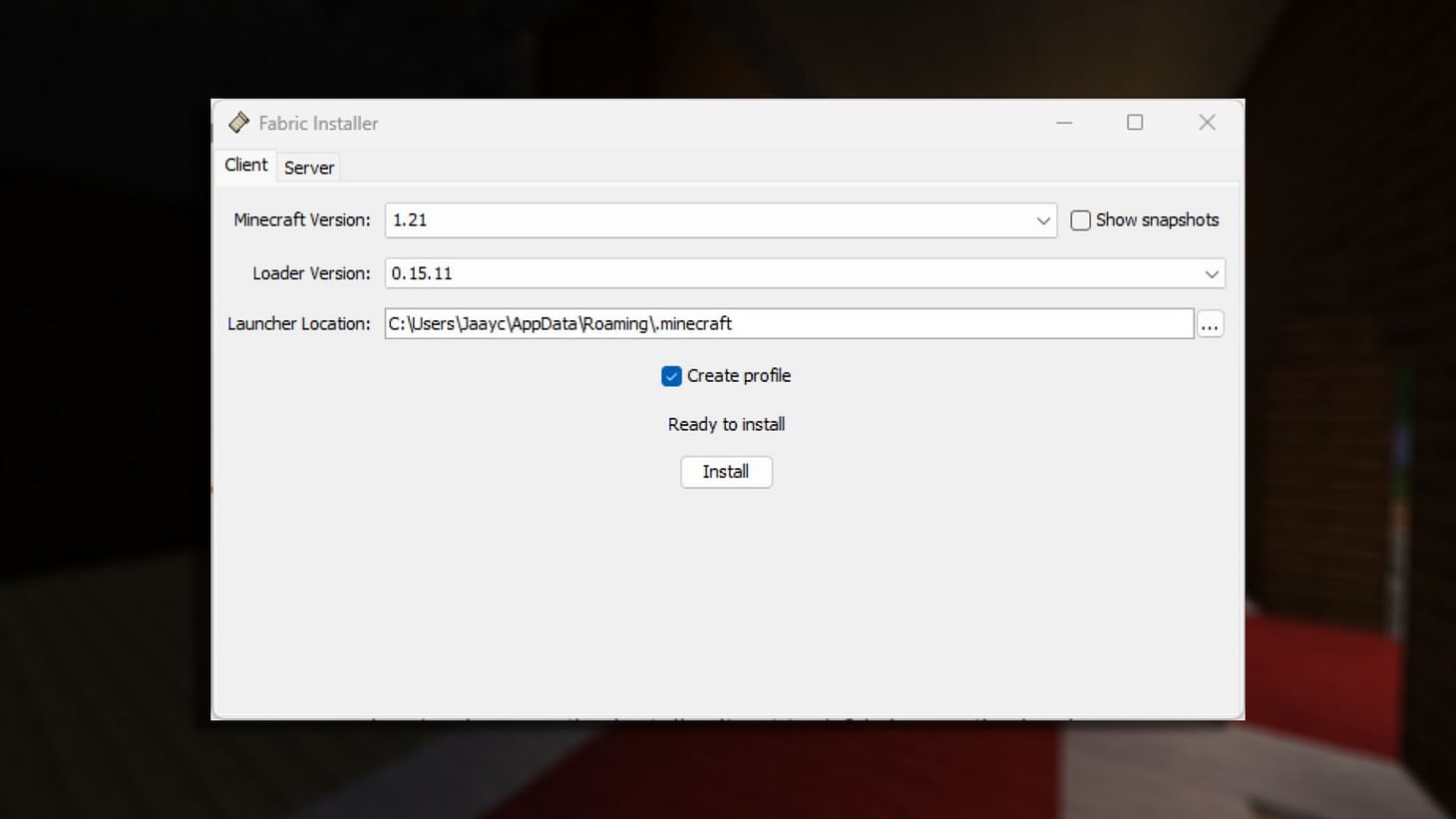 How to download minecraft fabric 1 21