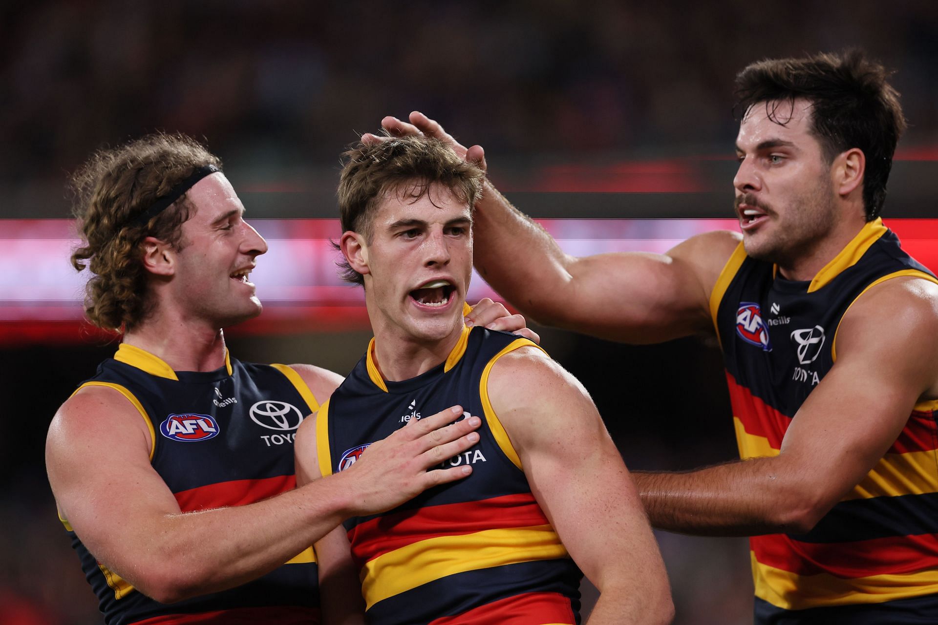 AFL Rd 13 - Adelaide v Richmond: Billy Dowling celebrates his first AFL goal