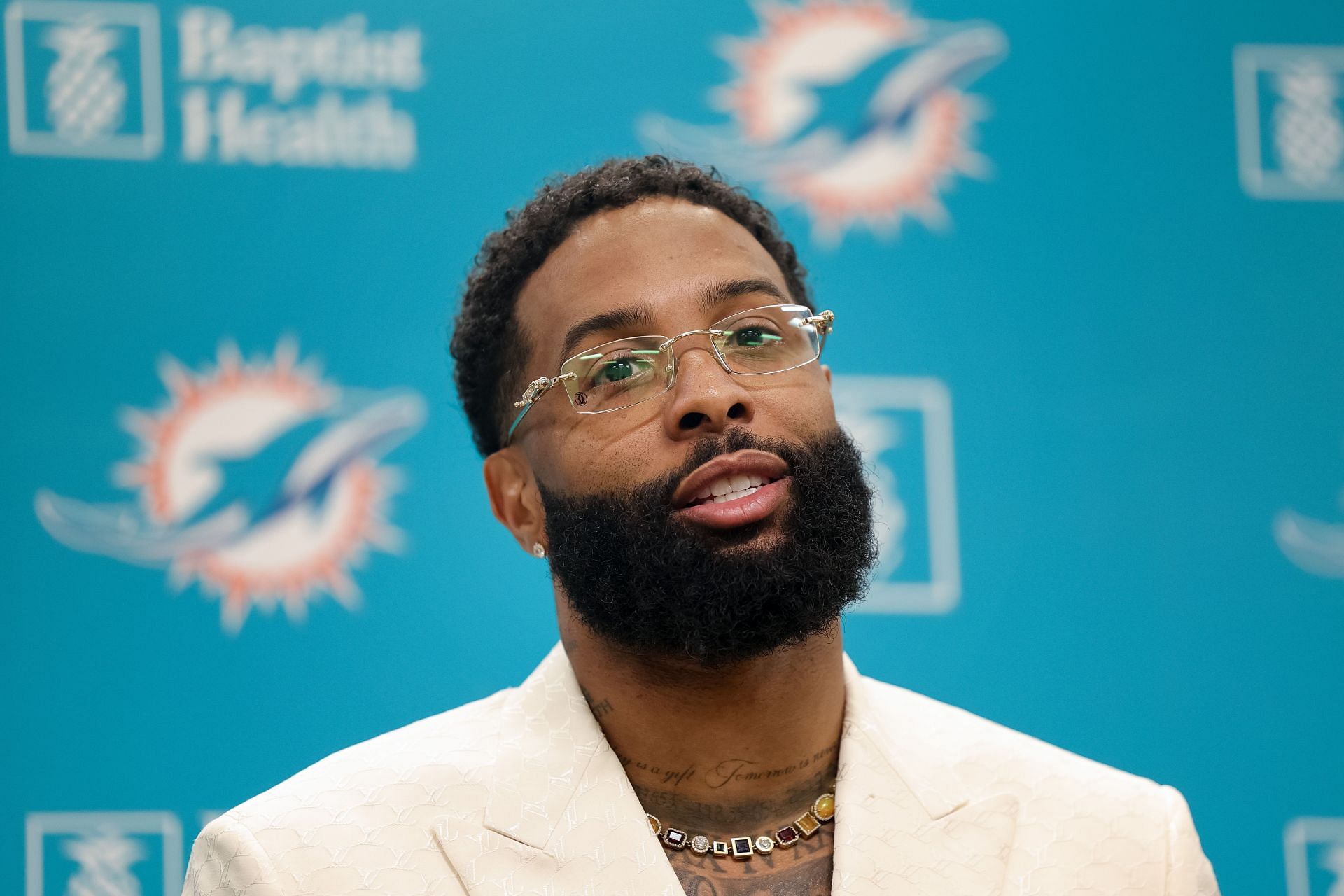 Odell Beckham Jr. of the Miami Dolphins Meets the Media