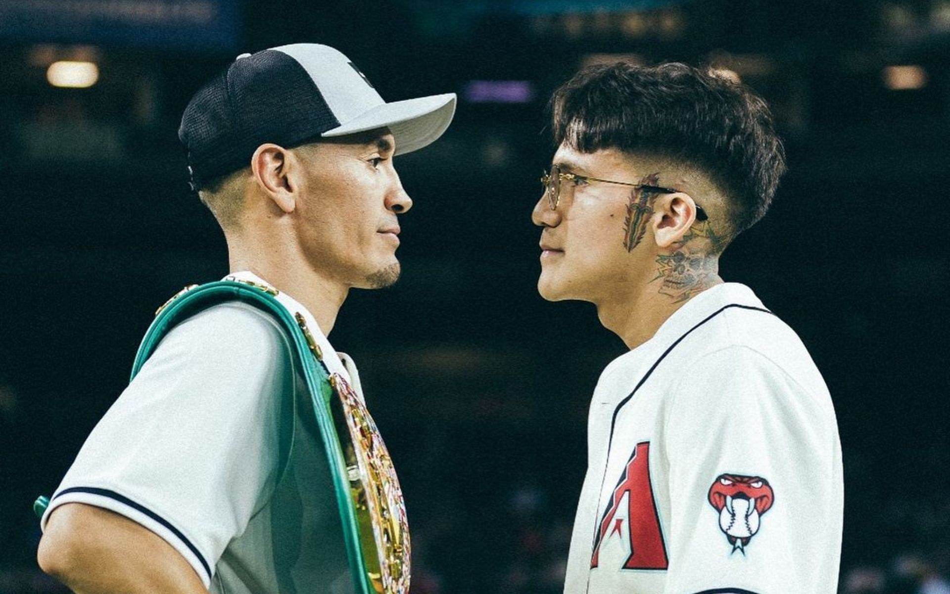 Juan Francisco Estrada (left) will defend his WBC super flyweight title against Jesse Rodriguez (right) later tonight at the Footprint Center in Phoenix, Florida [Image courtesy @matchroomboxing on Instagram]