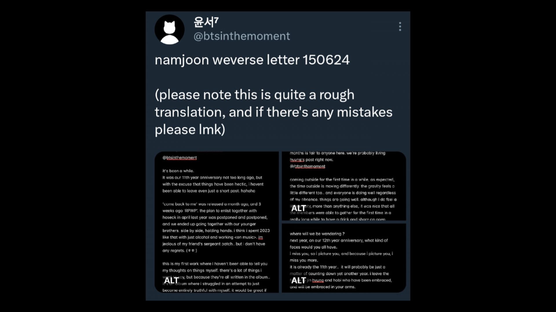 Kim Namjoon&#039;s Letter (Image via X)