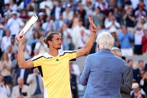 Zverev gestures to the crowd after the French Open final