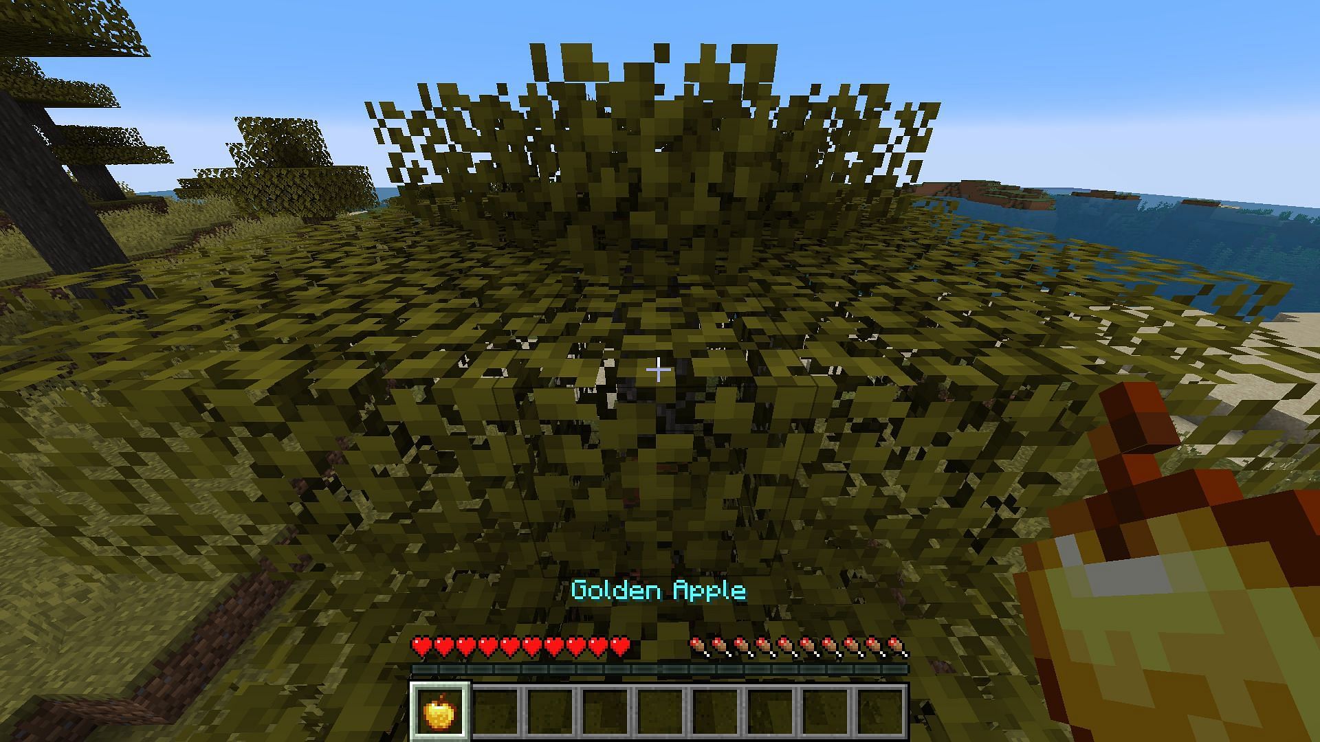 A golden apple in Minecraft has aqua text, signifying that&#039;s classified as rare in the rarity system (Image via Mojang)