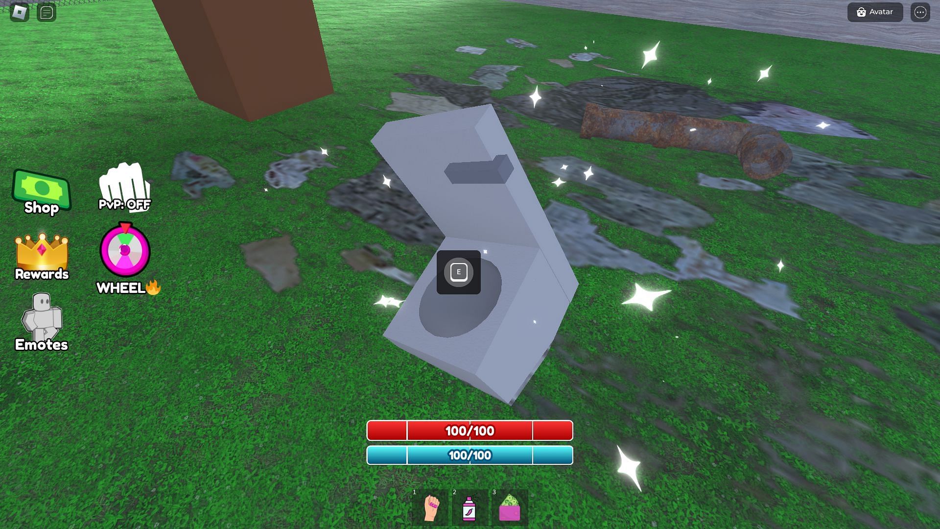 Collecting a weapon near the church (Image via Roblox)