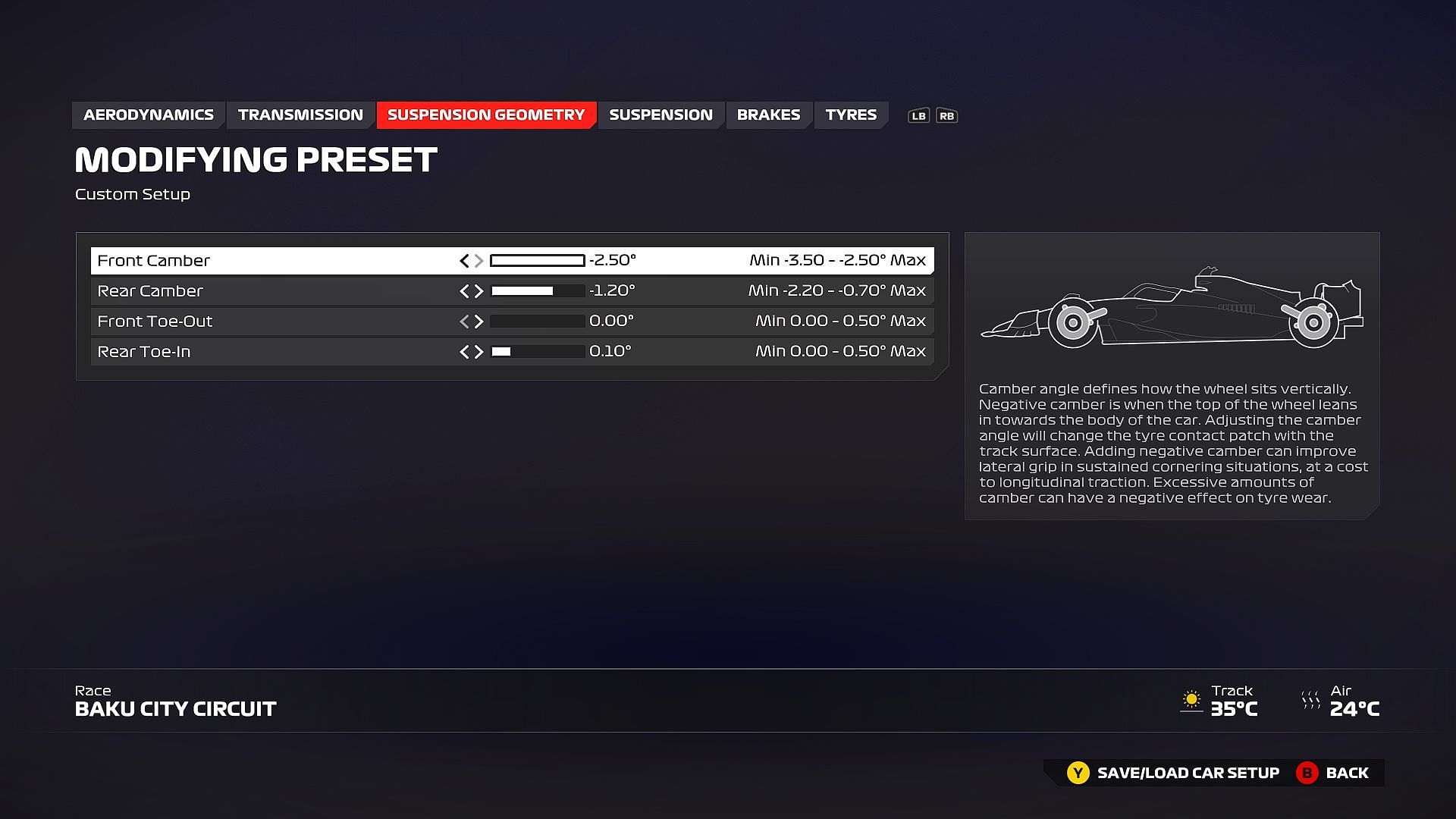 Best F1 24 recommended Suspension Geometry setting for Baku City Circuit (Image via EA Sports)