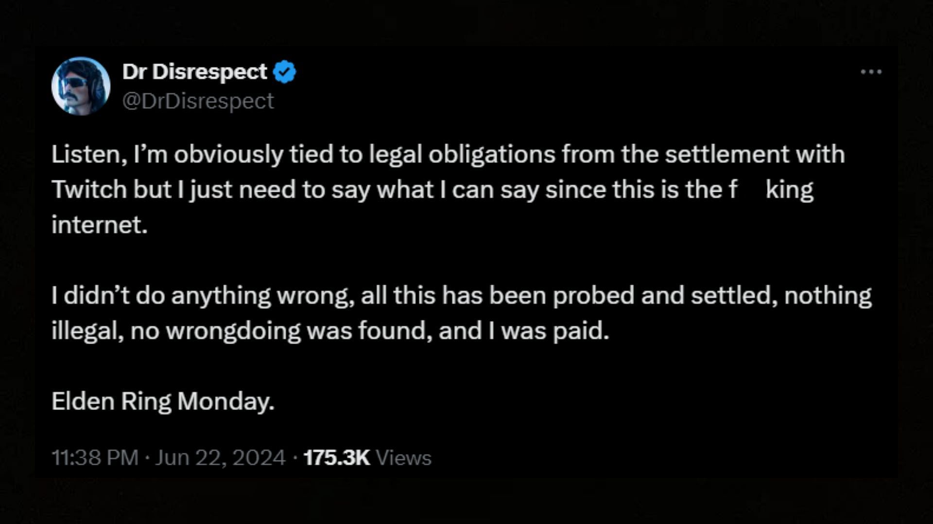 Herschel has responded to the allegations made against him in a post on X (Image via DrDisrespect/X)