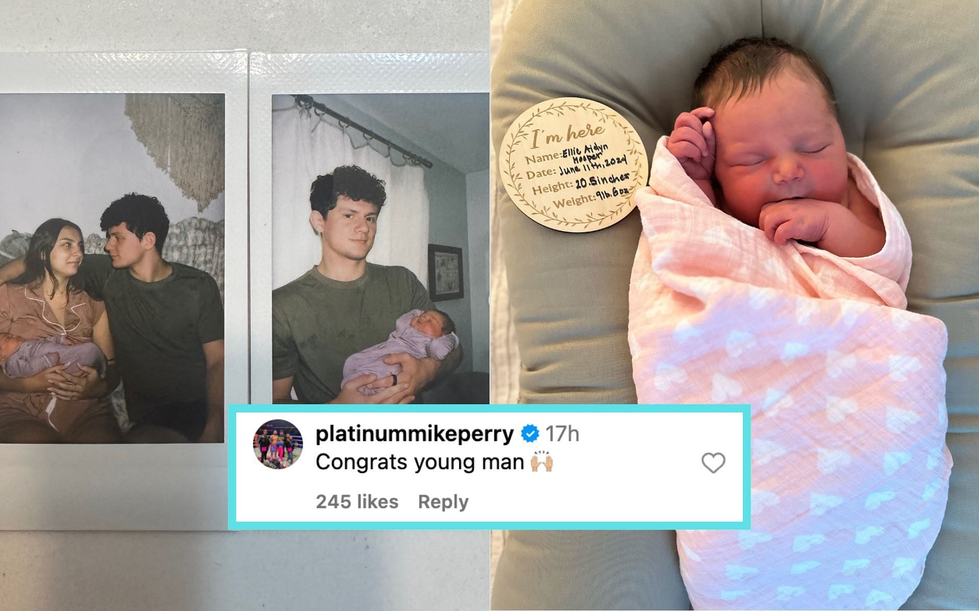 Chase Hooper and his wife (left) announce the arrival of their daughter (right). [Images courtesy @choop556 on Instagram]