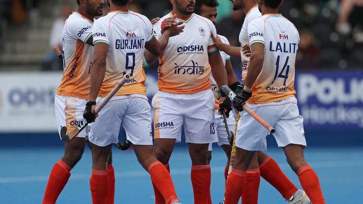 Indian skipper Harmanpreet Singh celebrates after a goal against Gemrnay during their FIH Pro League clash. (Image Credits: Getty)