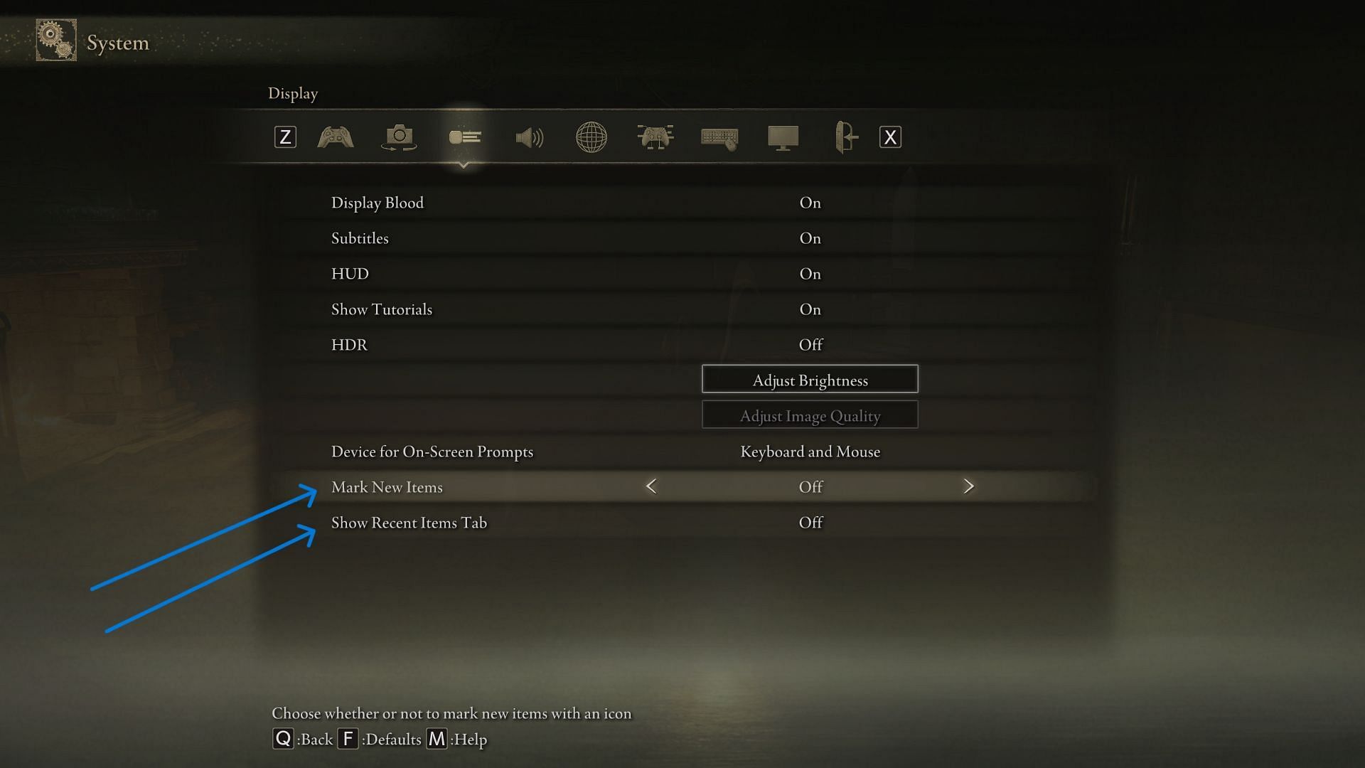 Mark New items setting will help keep track of your inventory in Elden Ring DLC (Image via FromSoftware)