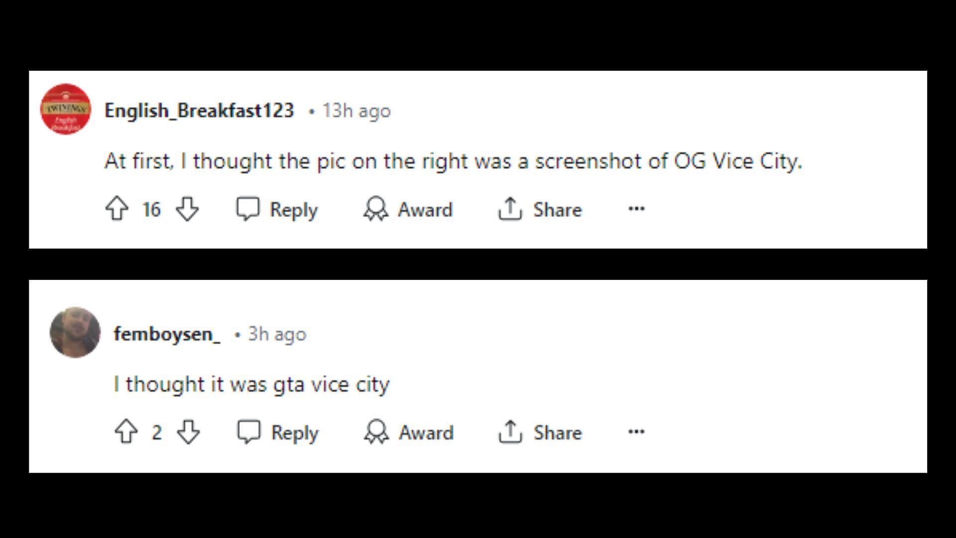 More reactions to the GTA 6 trailer scene recreation post above (Images via Reddit)