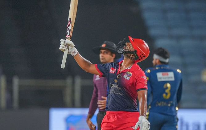 [Watch] Rahul Tripathi clears the rope with a stunning slog sweep in MPL 2024