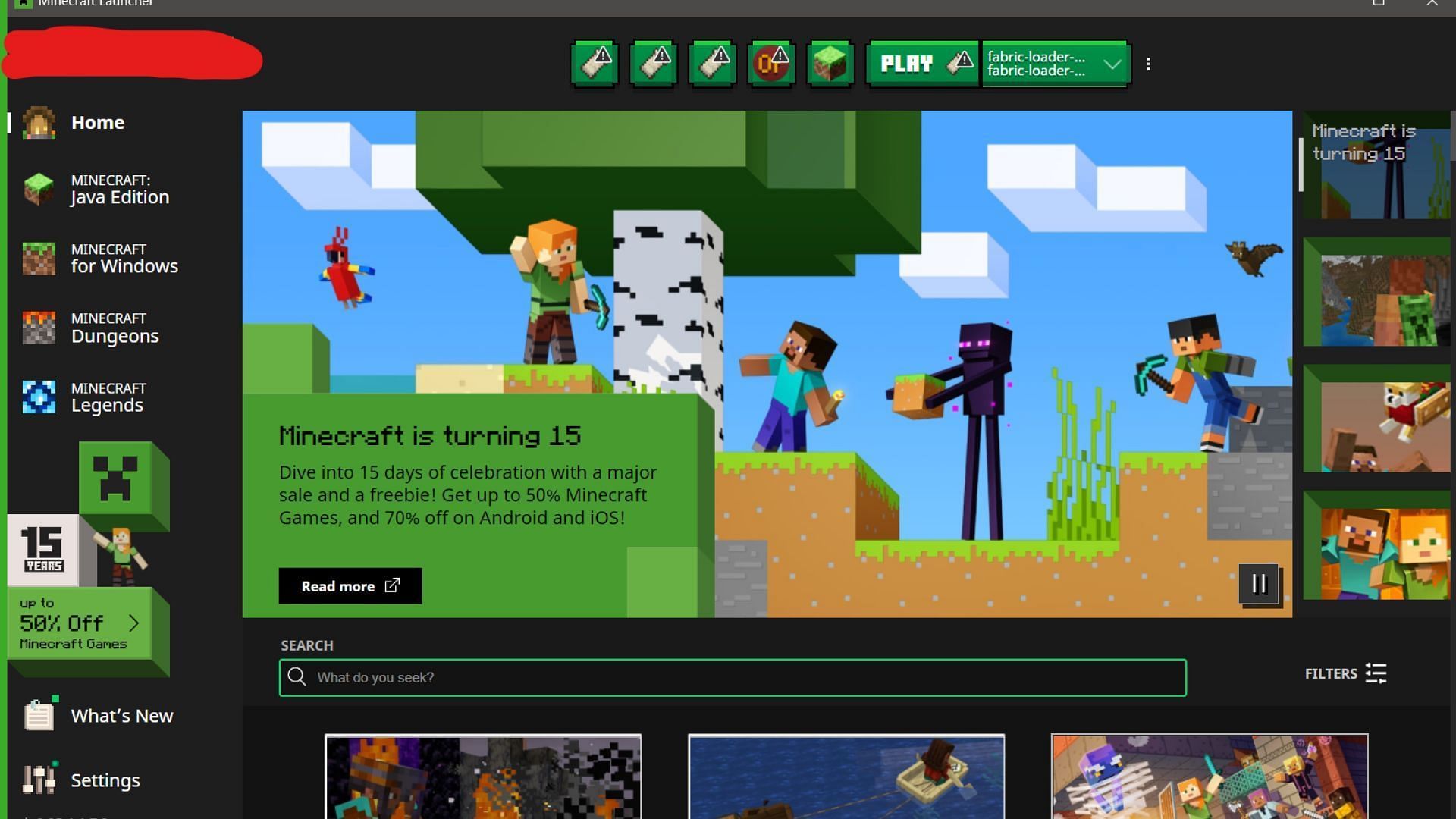 Minecraft launcher is cluttered