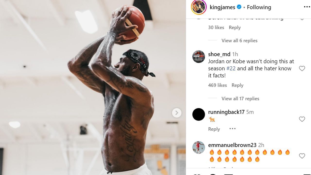 A fan reacts to LeBron James working out and getting ready for the 2024 Olympics. [photo: James IG]