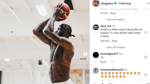 A fan reacts to LeBron James working out and getting ready for the 2024 Olympics. [photo: James IG]