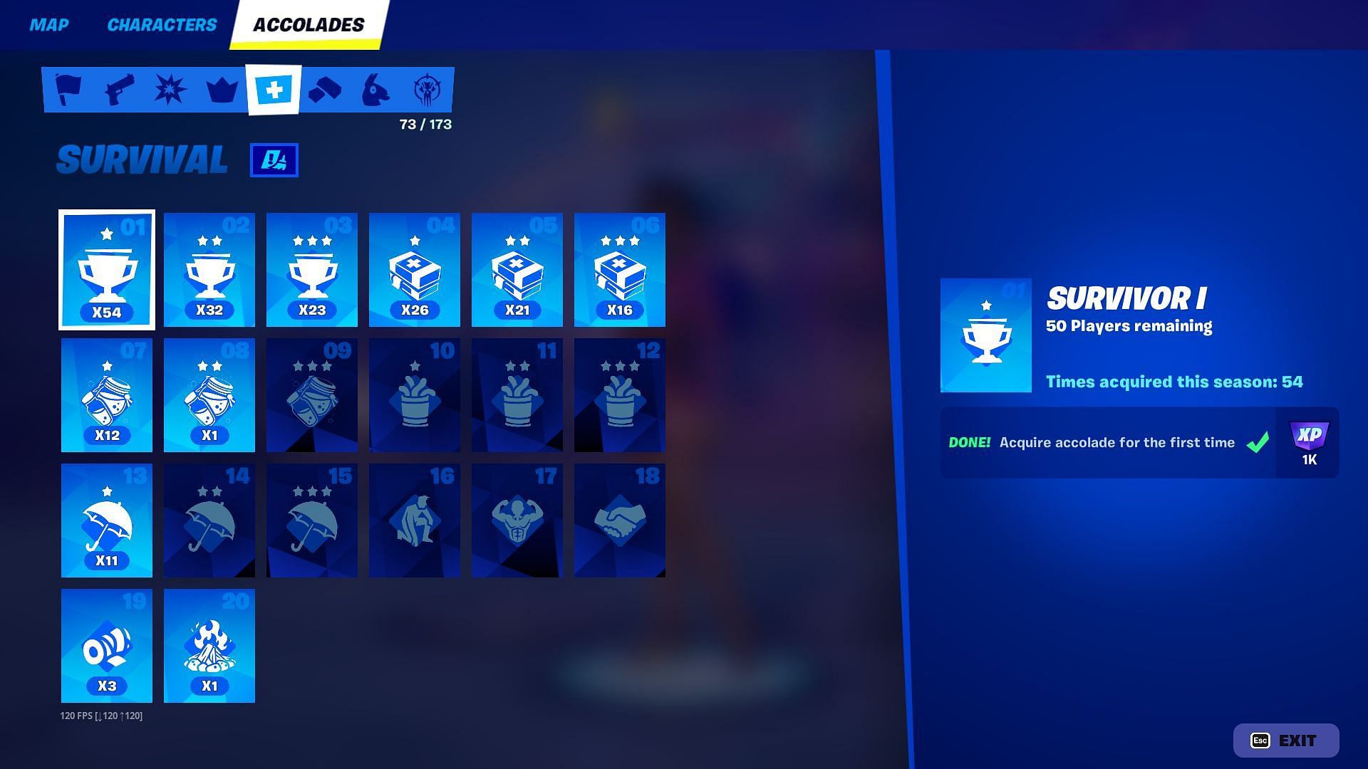 Survival Accolades in Fortnite Chapter 5 Season 3 (Image via Epic Games)