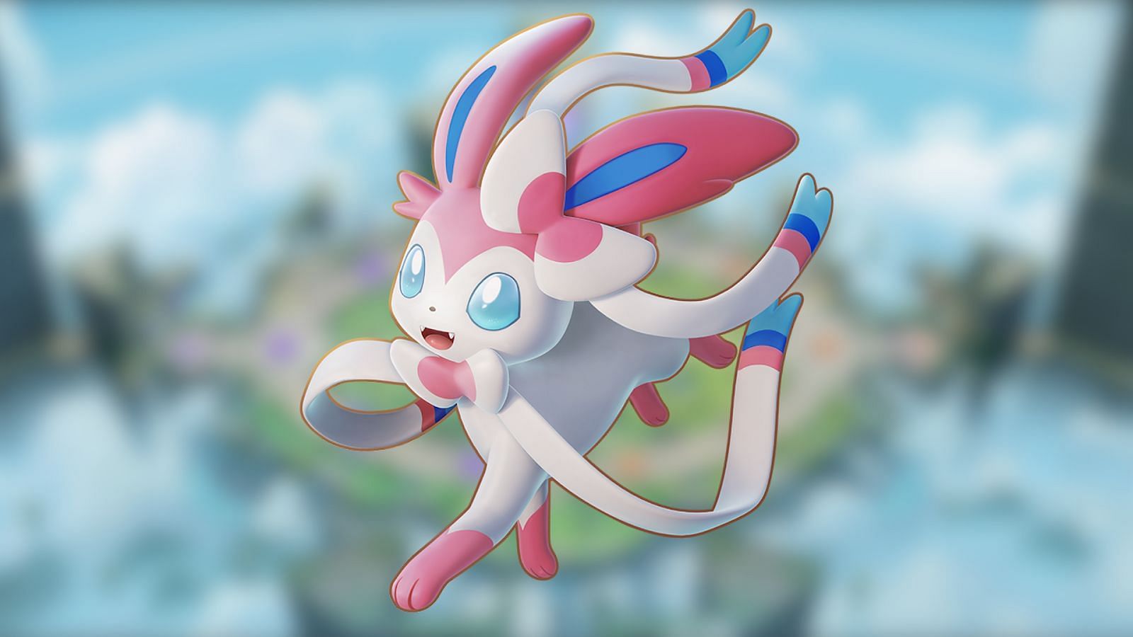 Sylveon in Pokemon Unite (Image via The Pokemon Company) Enter caption Enter caption Enter caption