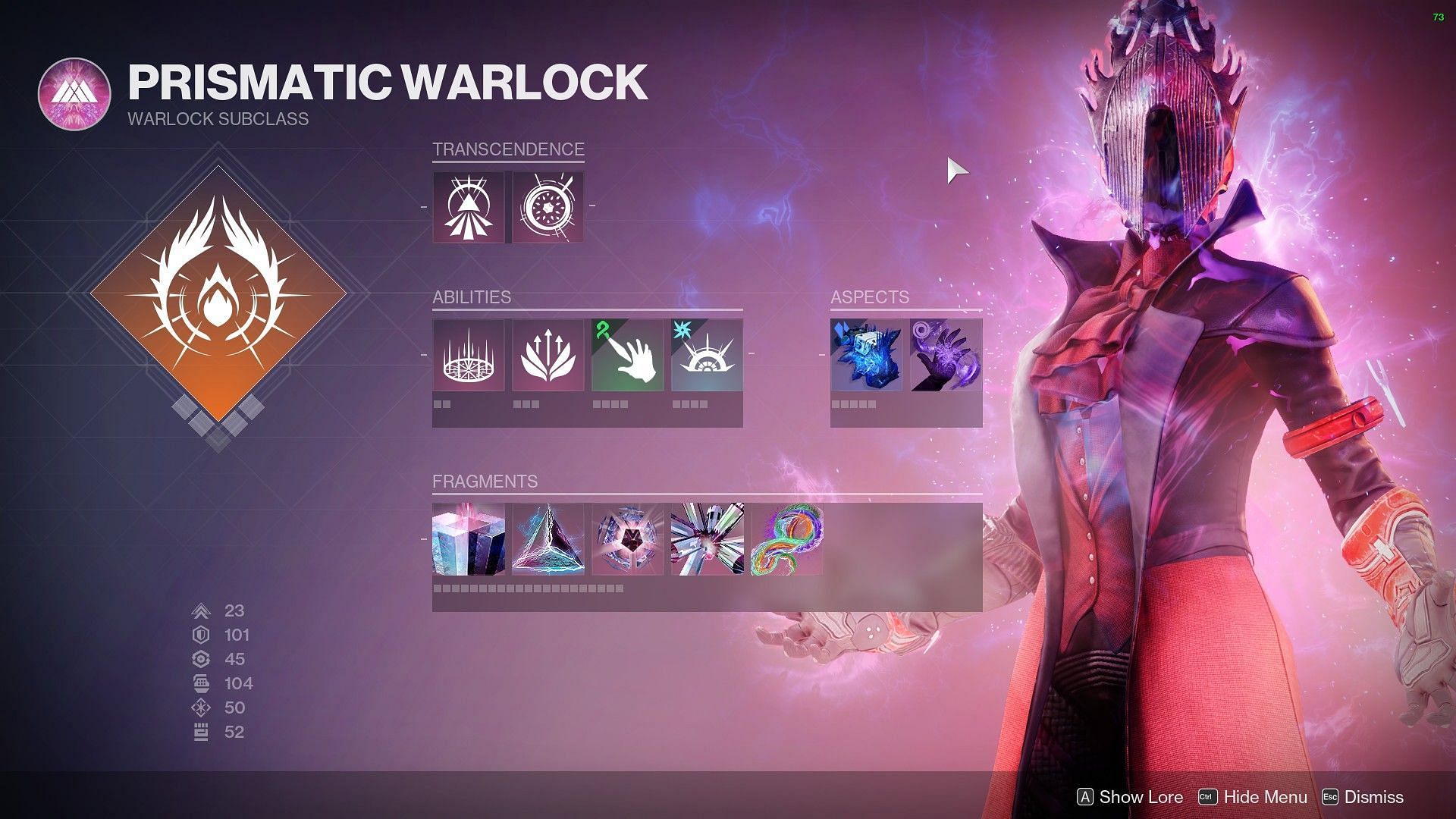 Prismatic Warlock screen in Destiny 2 (Image via Bungie)