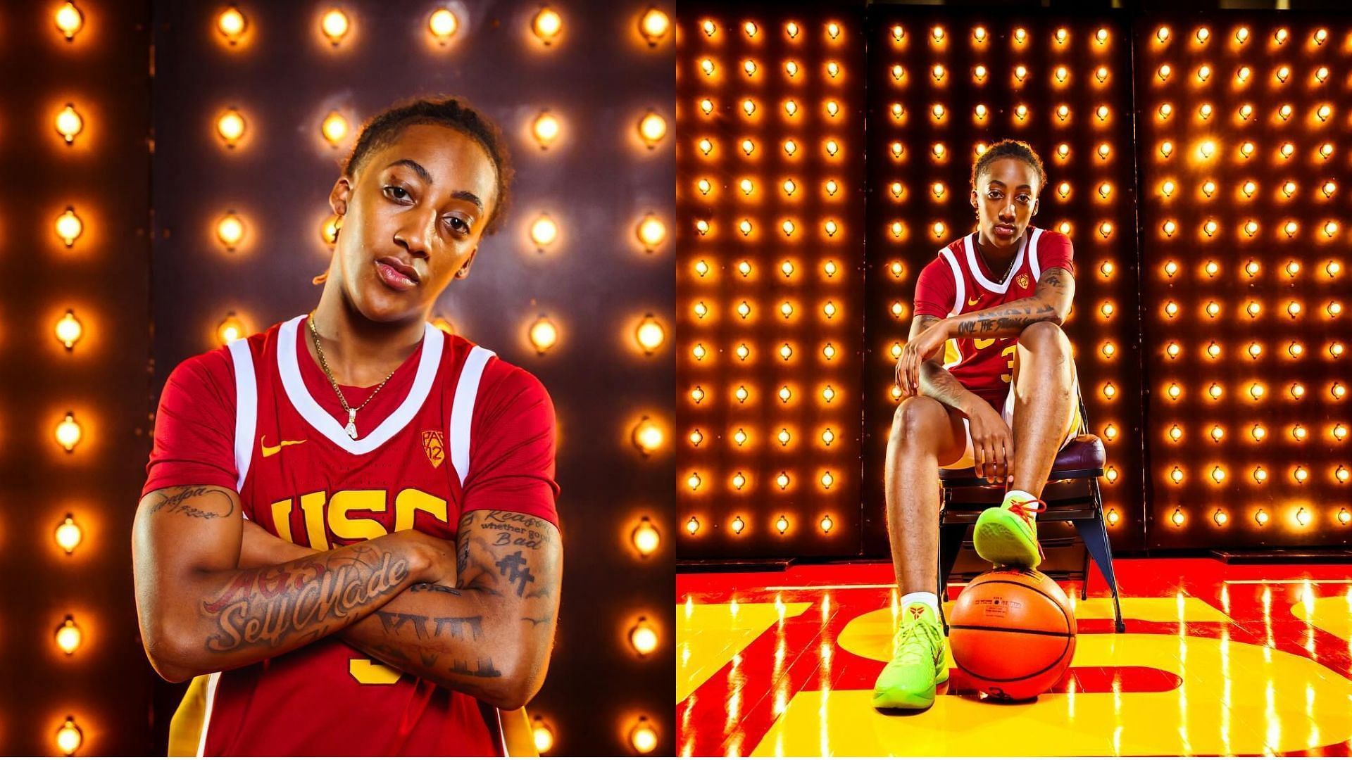 Aaliyah Gayles suits up in the USC red, October 2023