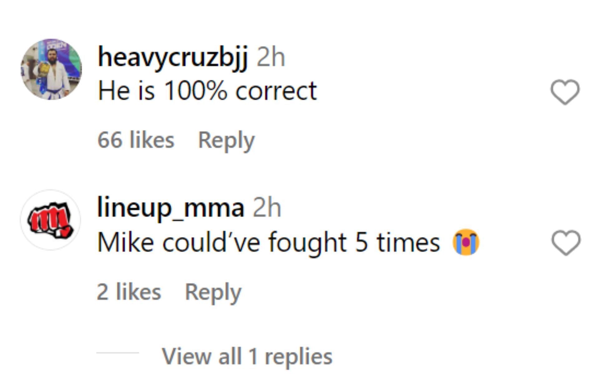 Comments on the post. [Image credit: @mmajunkie on Instagram]