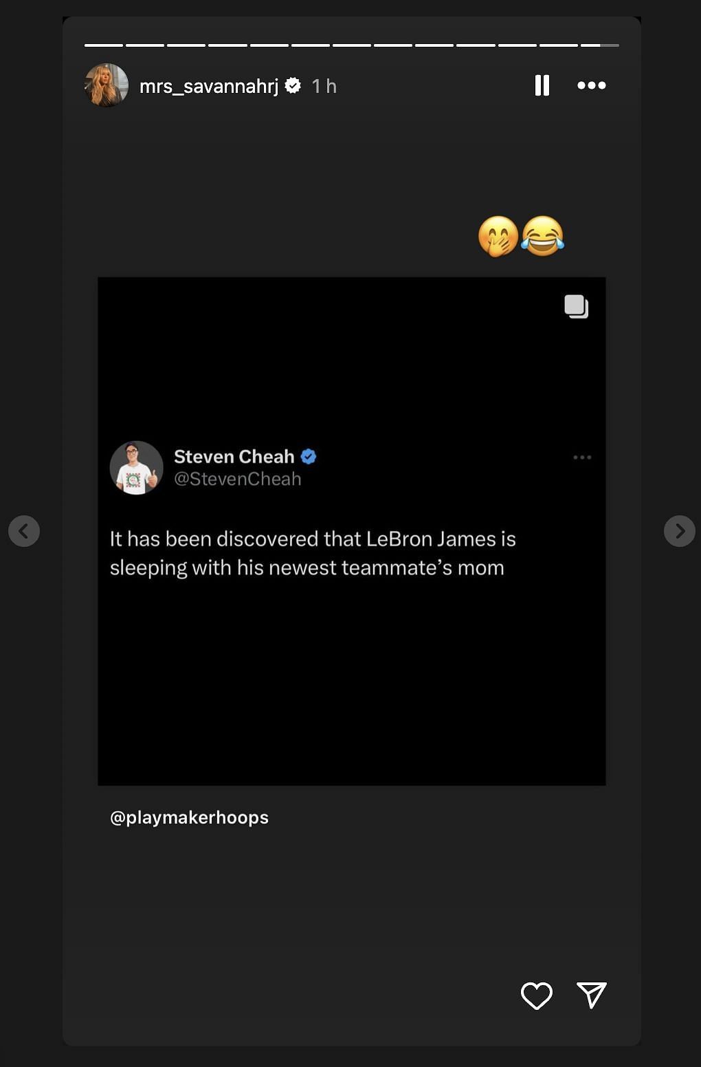 Savannah James shares a hilarious joke after LeBron and Bronny become teammates (image credit: Instagram)